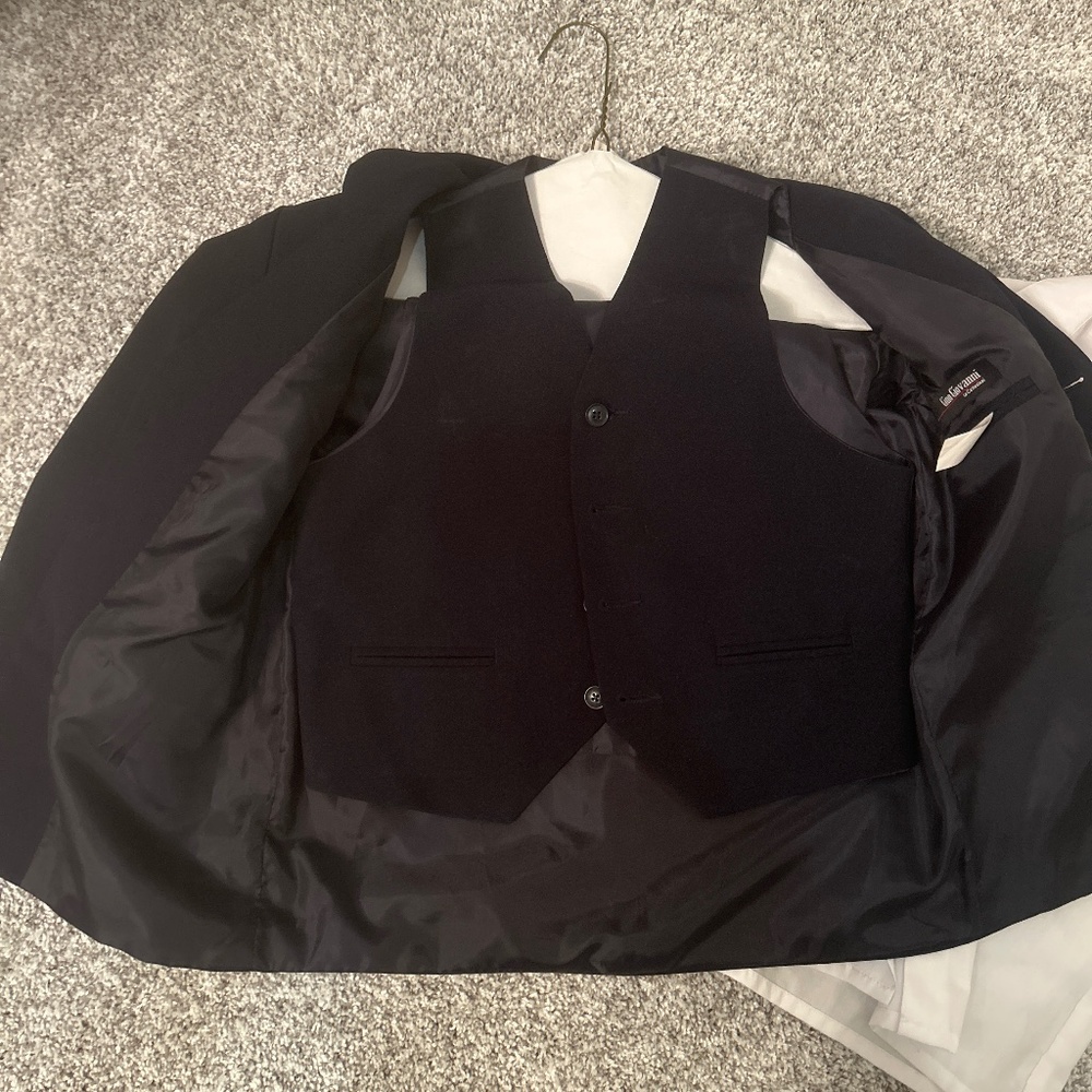 Boys suit jacket, vest and white shirt, Navy size 8